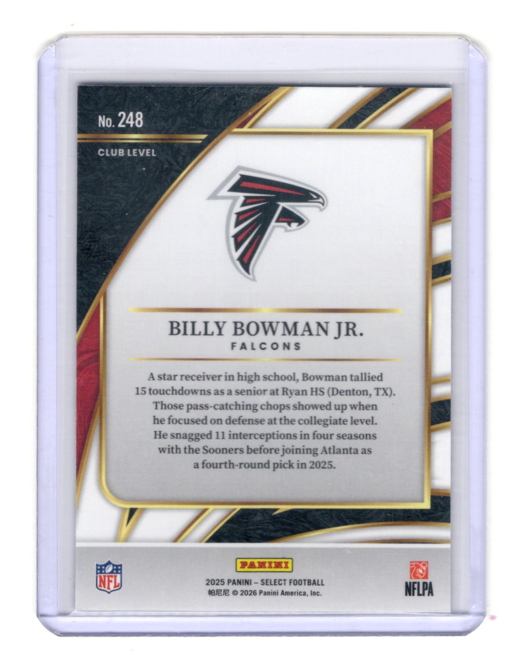 2025 Panini Select Billy Bowman Jr. Card Atlanta Falcons