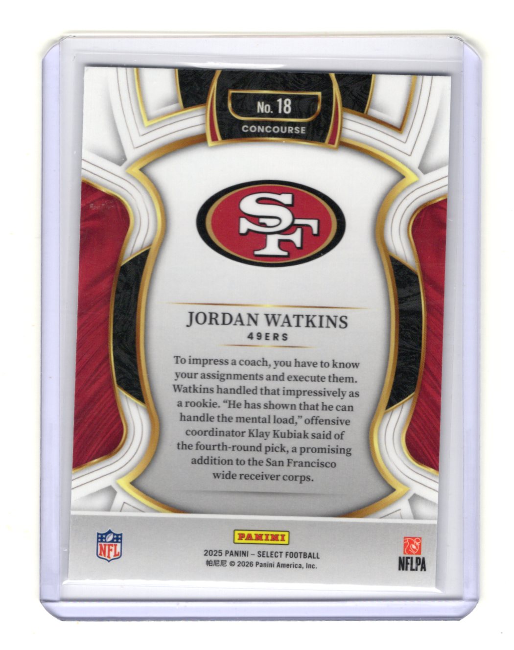 2025 Panini Select Jordan Watkins Card RC San Francisco 49ers