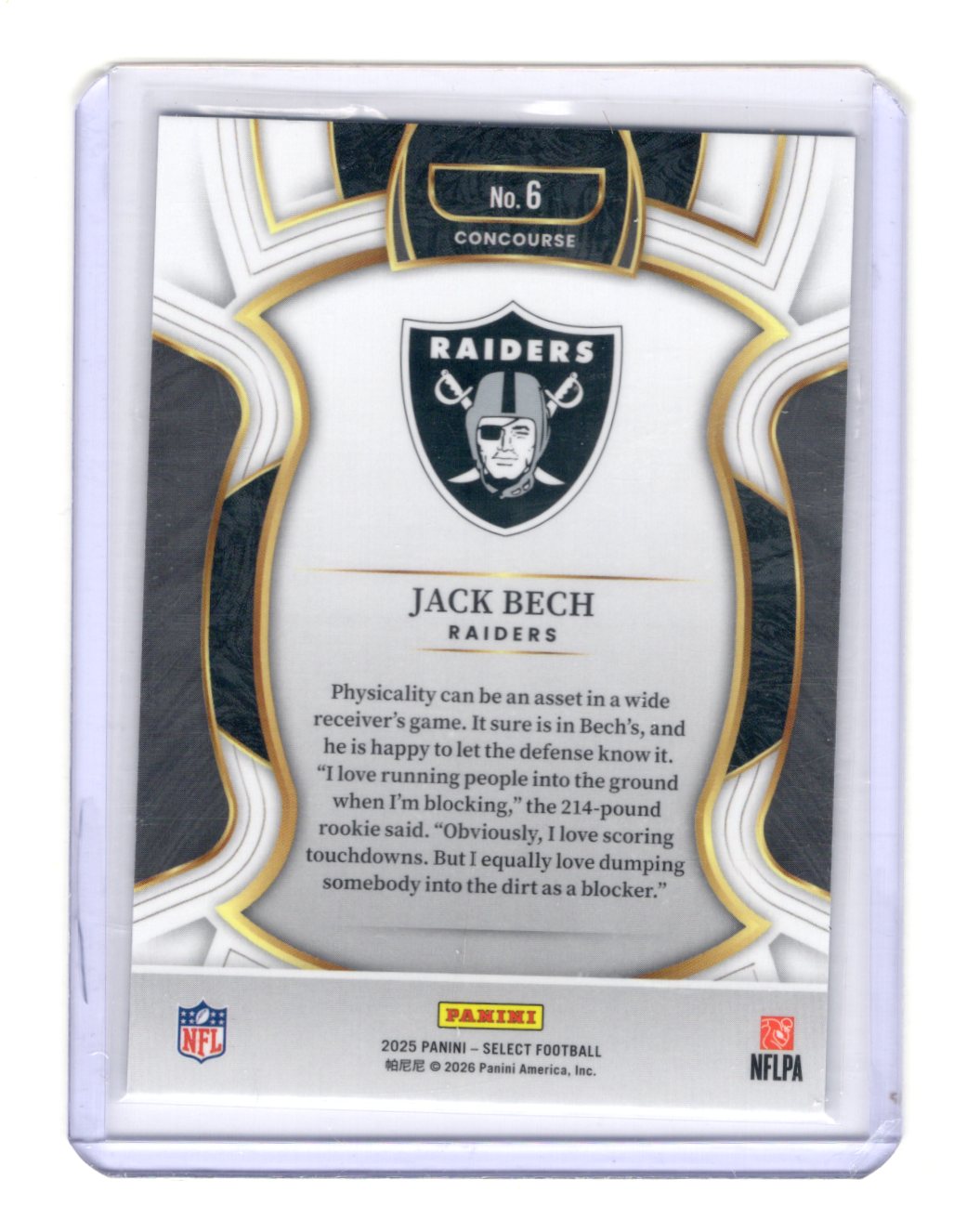 2025 Panini Select Jack Bech Card RC Las Vegas Raiders