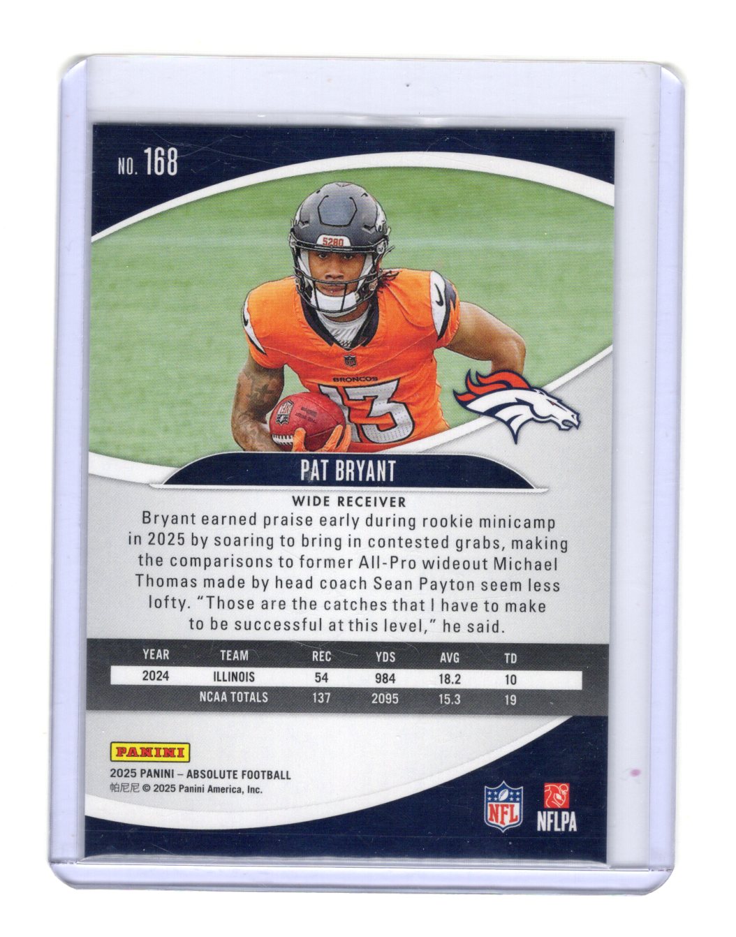 2025 Panini Absolute Pat Bryant Card Retail RC Denver Broncos