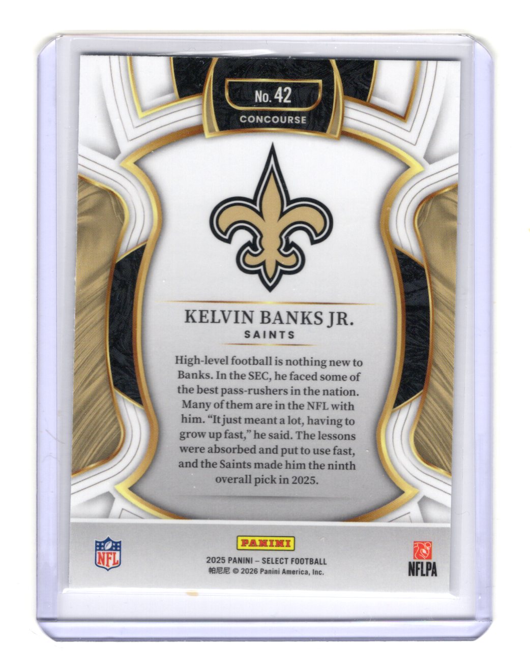 2025 Panini Select Kelvin Banks Jr. Card New Orleans Saints