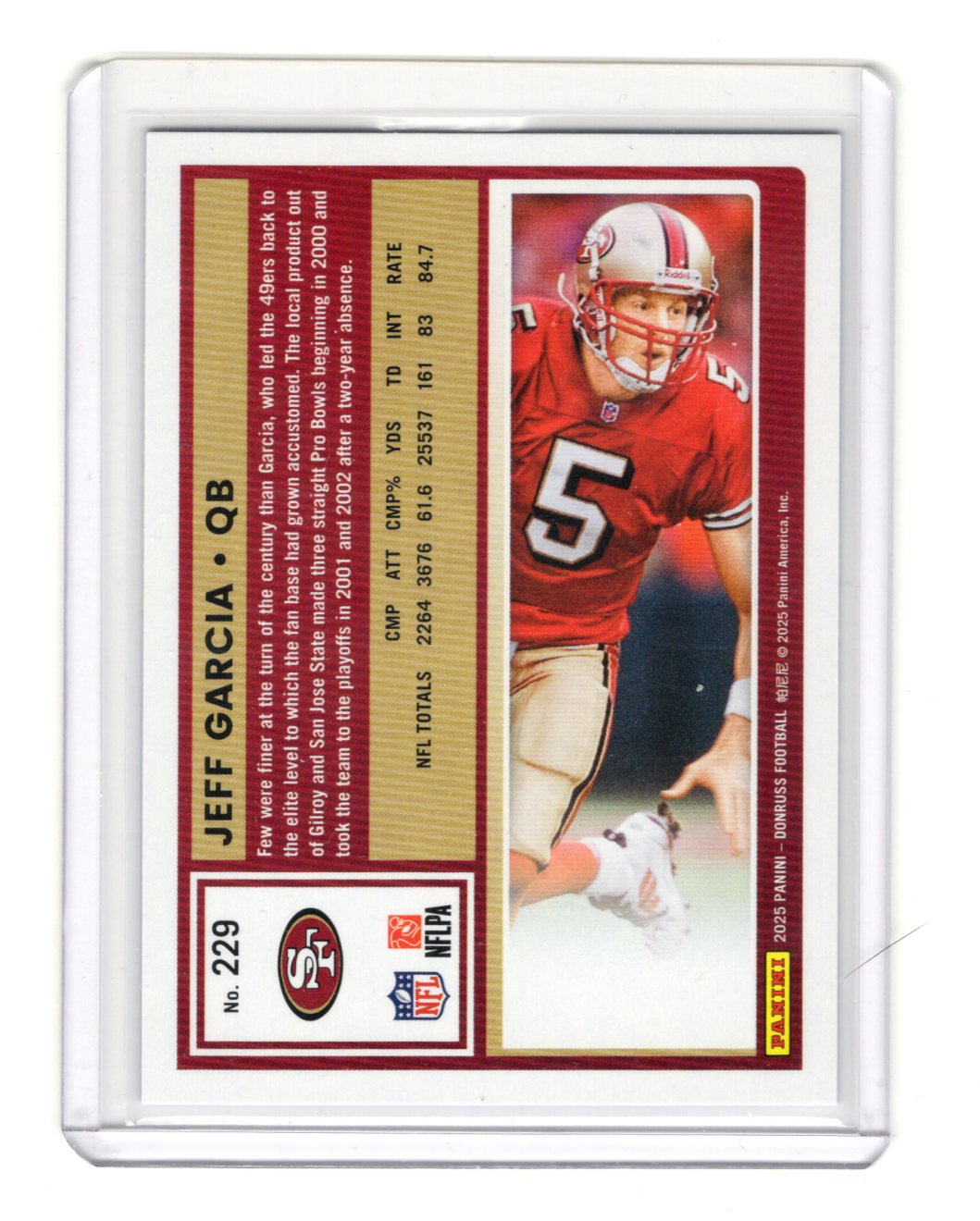 2025 Donruss Jeff Garcia Card Press Proofs Blue San Francisco 49ers