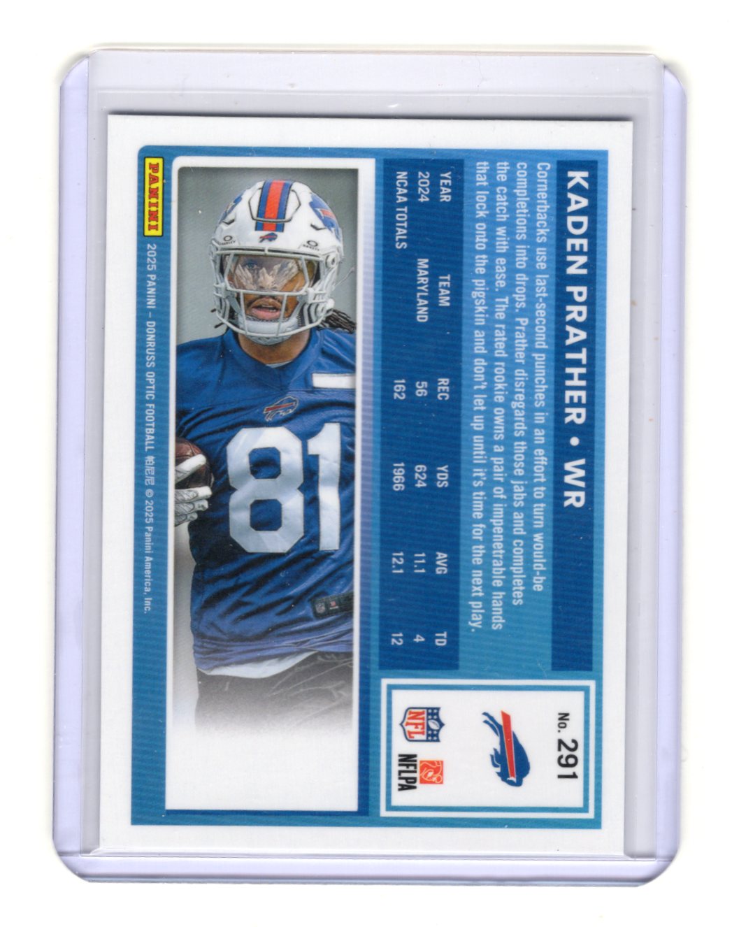 2025 Donruss Optic Kaden Prather Card RC Buffalo Bills