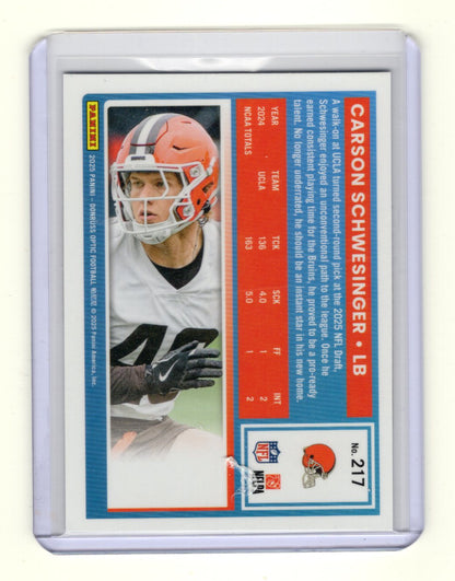 2025 Donruss Optic Carson Schwesinger Card RC Cleveland Browns