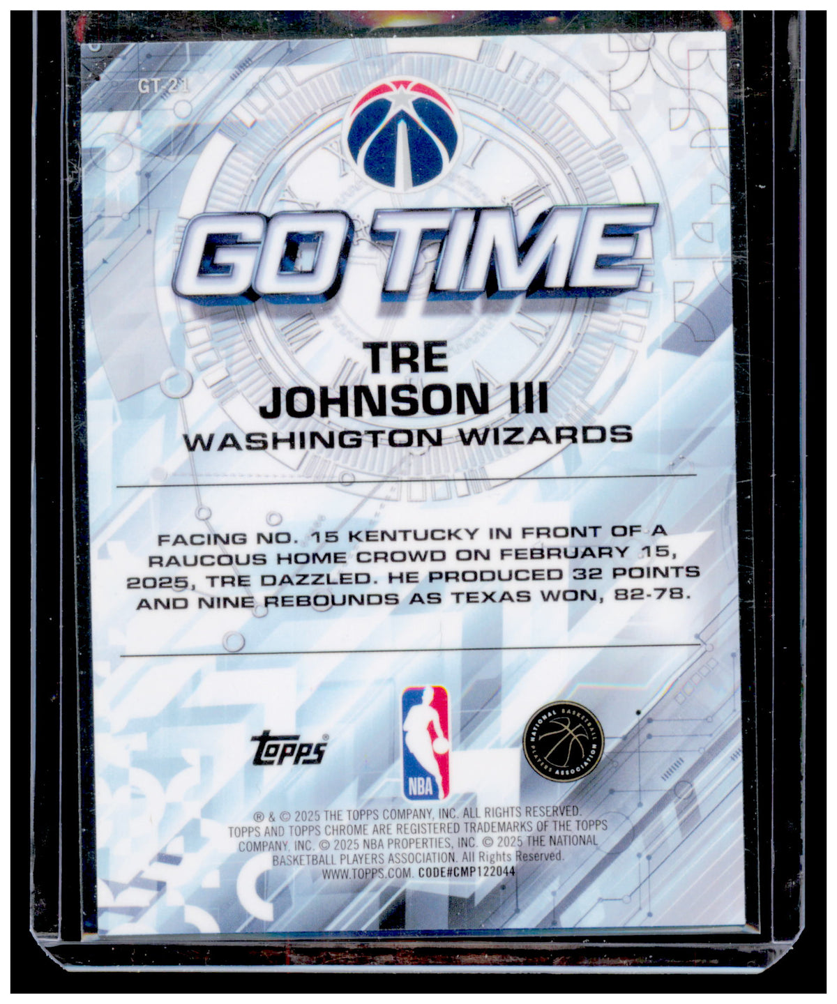 2025-26 Topps Chrome Tre Johnson III Card Go Time Washington Wizards