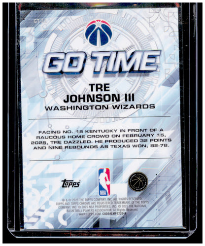 2025-26 Topps Chrome Tre Johnson III Card Go Time Washington Wizards