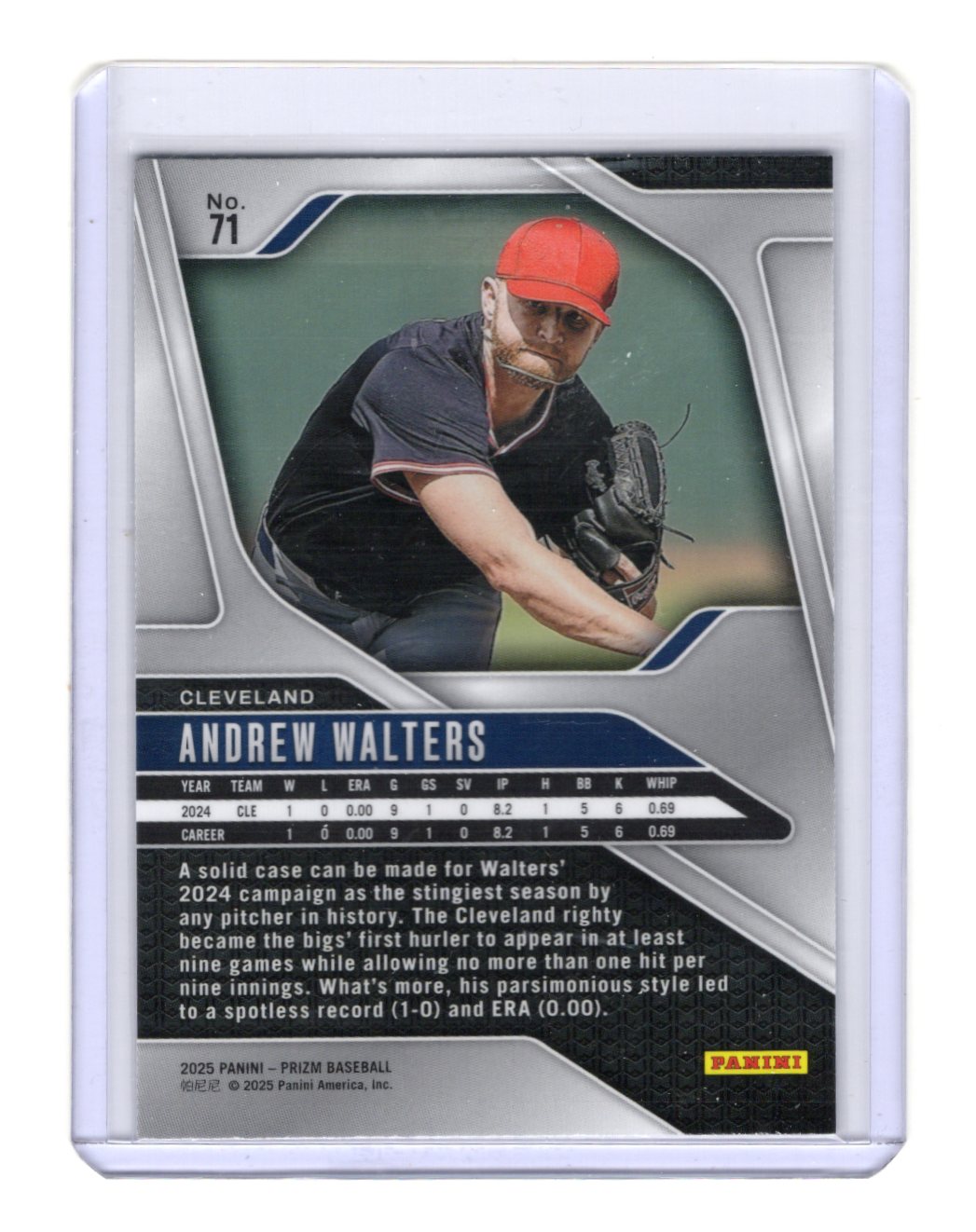 2025 Panini Prizm Andrew Walters Card Silver Prizms RC Cleveland Guardians