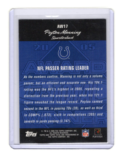 2006 Topps Total Peyton Manning Card Award Winners Indianapolis Colts