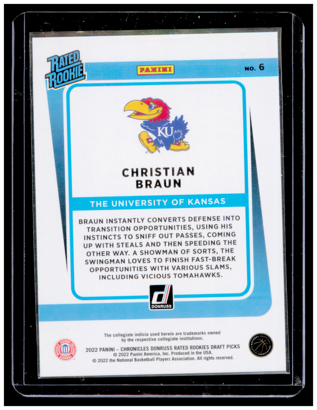 2022 Panini Chronicles Christian Braun #6 Donruss Rated Rookie RC Kansas\