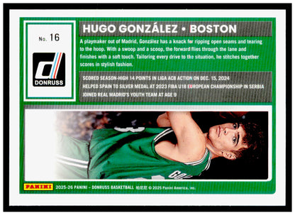 2025-26 Donruss Hugo Gonzalez Card Holo Green Laser Boston Celtics
