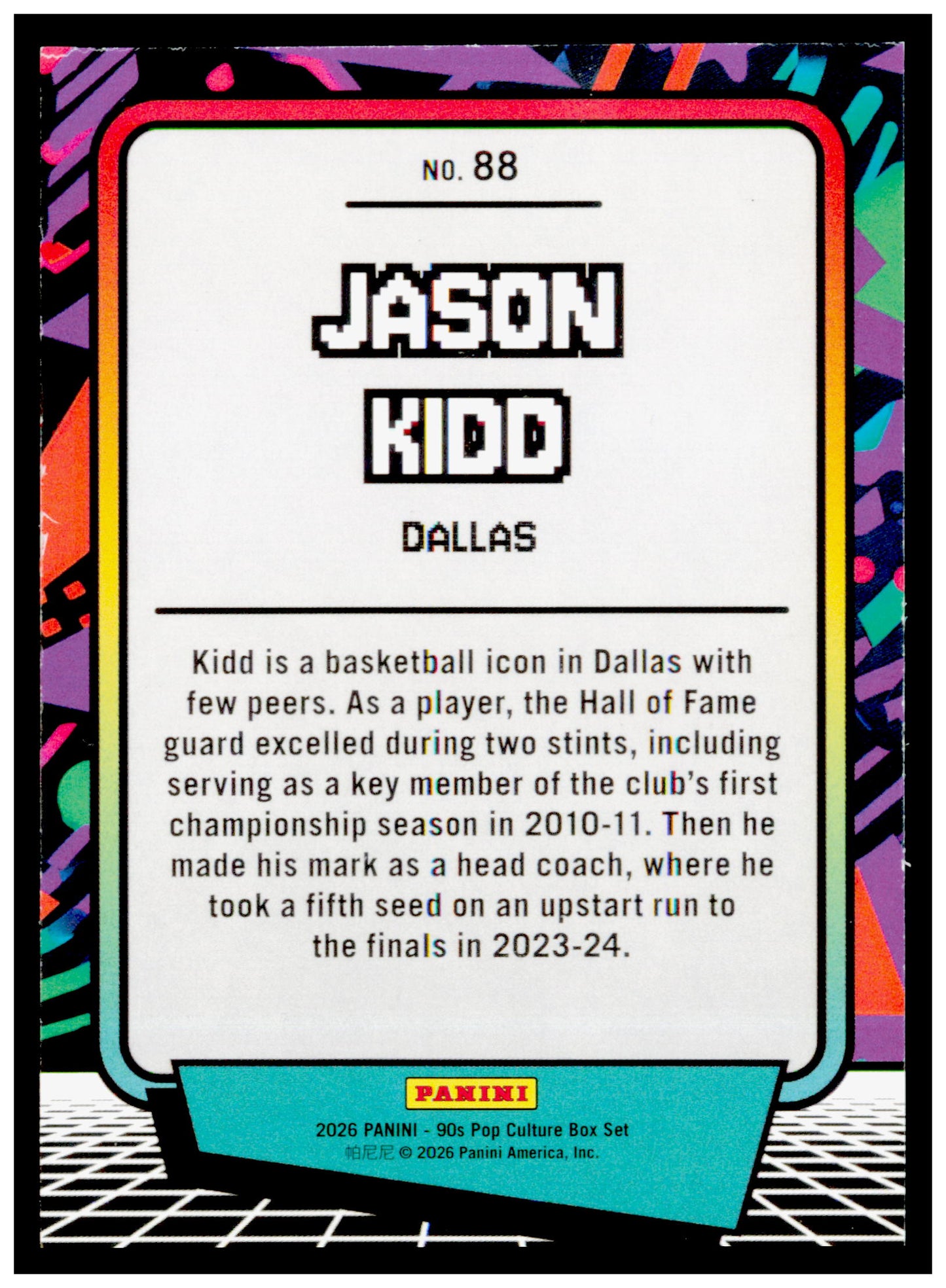 2026 Panini Decades 90s Pop Culture Jason Kidd Card Dallas Mavericks