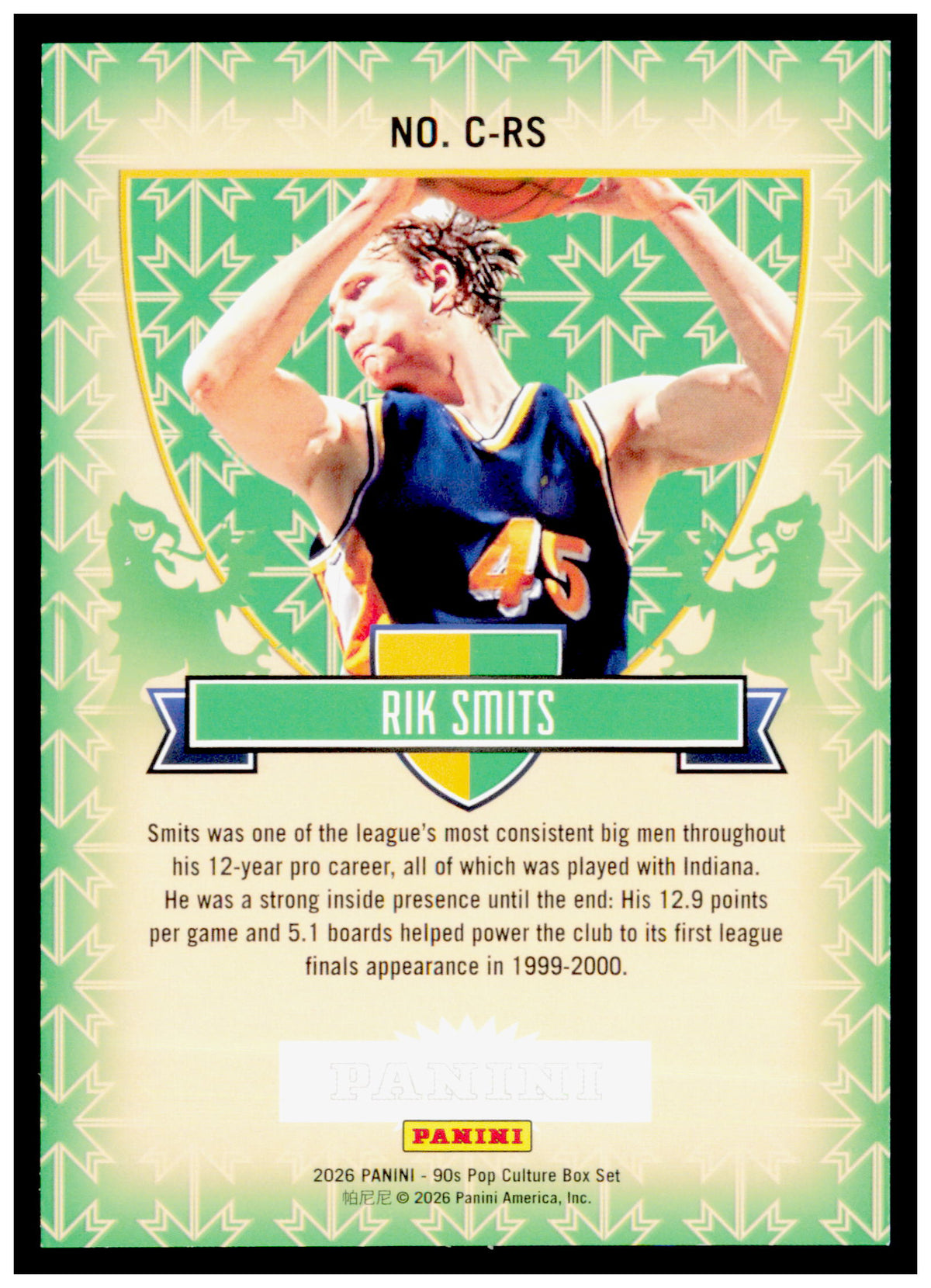 2026 Panini Decades 90s Pop Culture Rik Smits Card Crusade Blue SN #/49