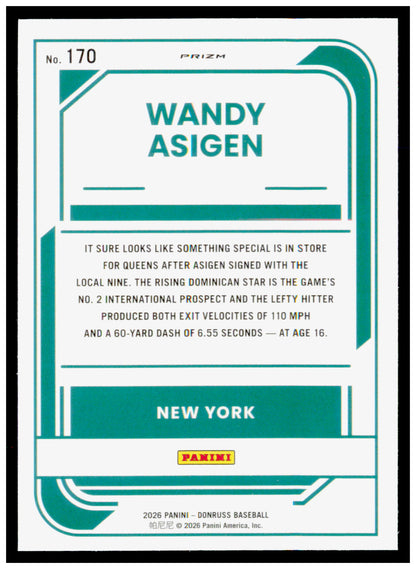 2026 Donruss Wandy Asigen Card Optic Holo New York Mets