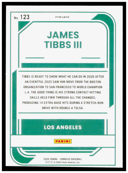 2026 Donruss James Tibbs III Card Optic Blue Velocity Los Angeles Dodgers