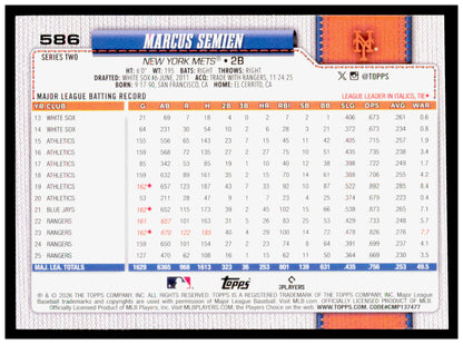 2026 Topps Marcus Semien Card Topps Foil Pattern New York Mets