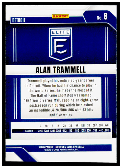 2026 Donruss Elite Alan Trammell Card Detroit Tigers