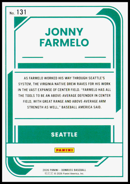 2026 Donruss Jonny Farmelo Card Red and Blue Seattle Mariners