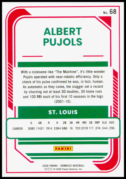 2026 Donruss Albert Pujols Card Laser St. Louis Cardinals