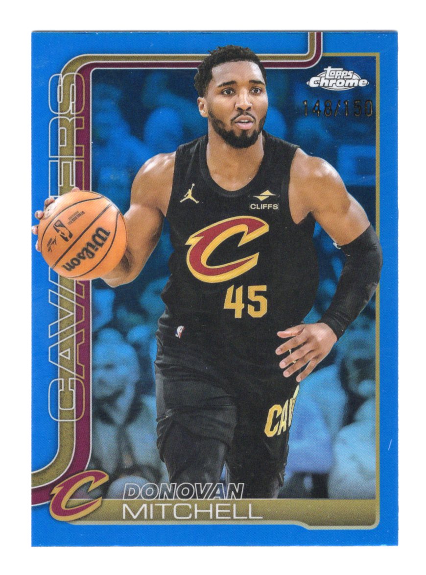 2025-26 Topps Chrome Donovan Mitchell Card Blue Refractor SN Cleveland Cavaliers
