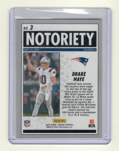 2025 Panini Mosaic Drake Maye Card Notoriety New England Patriots