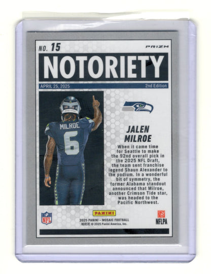 2025 Panini Mosaic Jalen Milroe Card Notoriety Mosaic Green Seattle Seahawks
