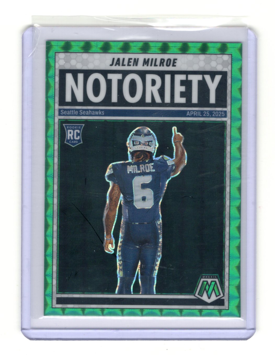 2025 Panini Mosaic Jalen Milroe Card Notoriety Mosaic Green Seattle Seahawks