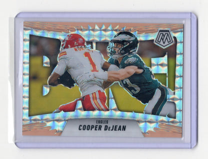 2025 Panini Mosaic Cooper DeJean Card Bang! Mosaic Orange Fluorescent Eagles