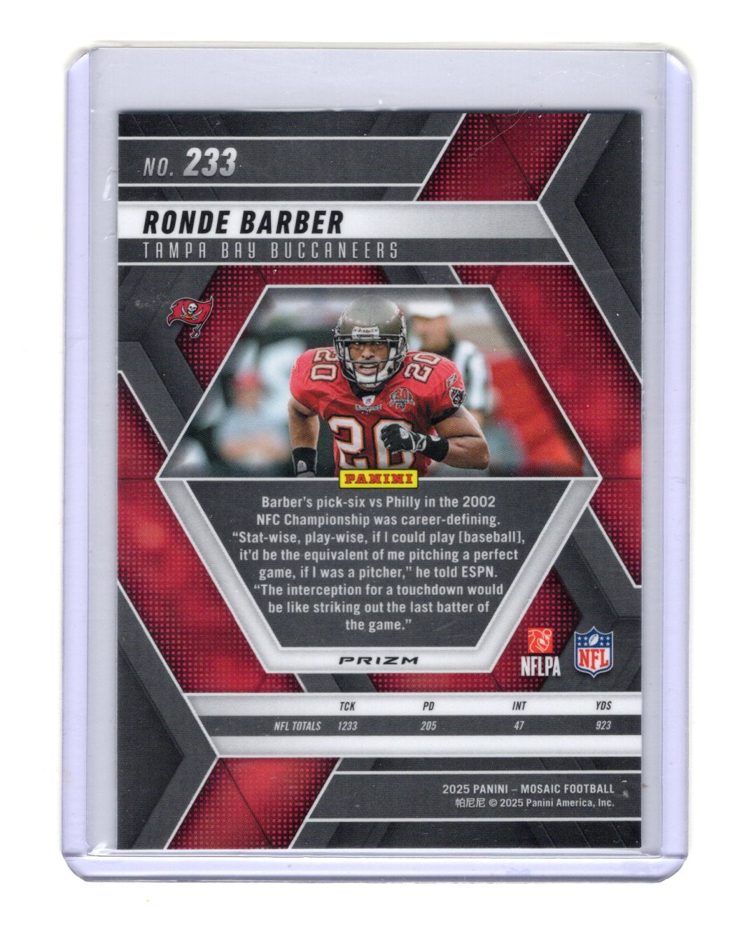 2025 Panini Mosaic Ronde Barber Card Mosaic Green Tampa Bay Buccaneers