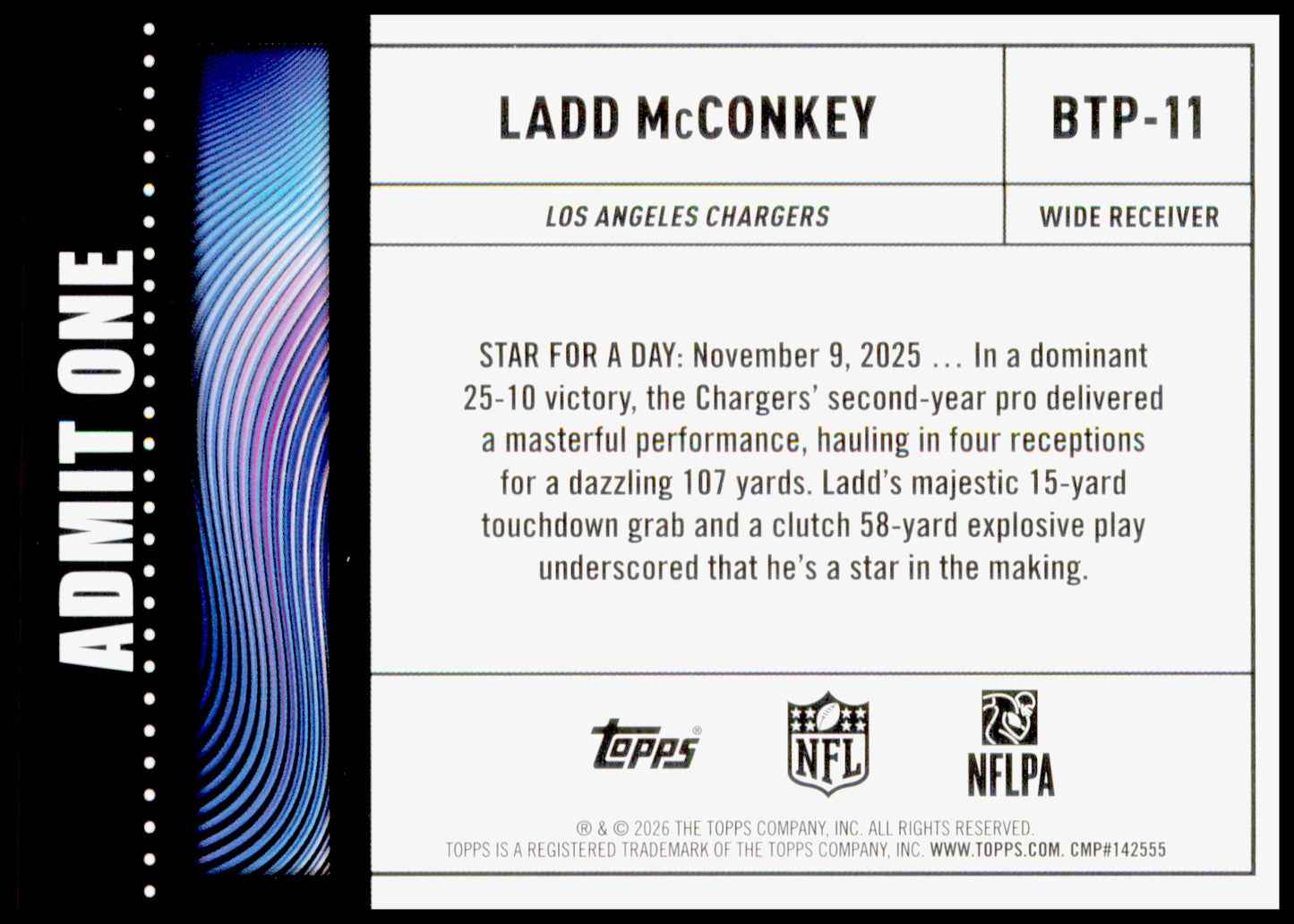 2026 Topps Flagship Ladd McConkey Card Big Ticket Players Los Angeles Chargers