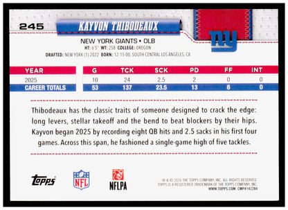 2026 Topps Flagship Football Kayvon Thibodeaux  Football Leather Parallel NYG