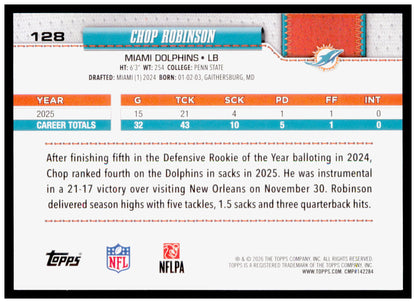2026 Topps Flagship Football Chop Robinson  Football Leather Parallel Dolphins