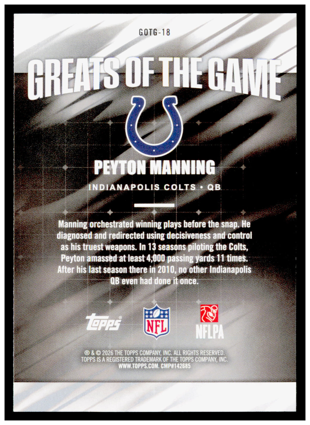 2026 Topps Flagship Peyton Manning Card Greats Of The Game Indianapolis Colts