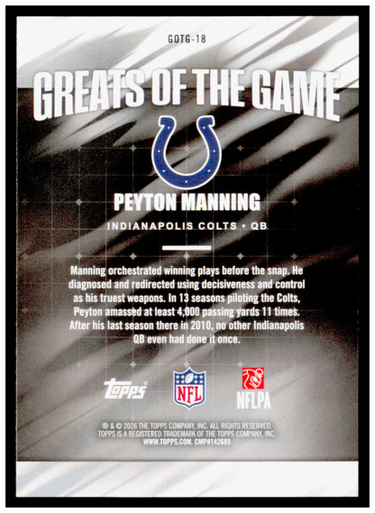 2026 Topps Flagship Peyton Manning Card Greats Of The Game Indianapolis Colts