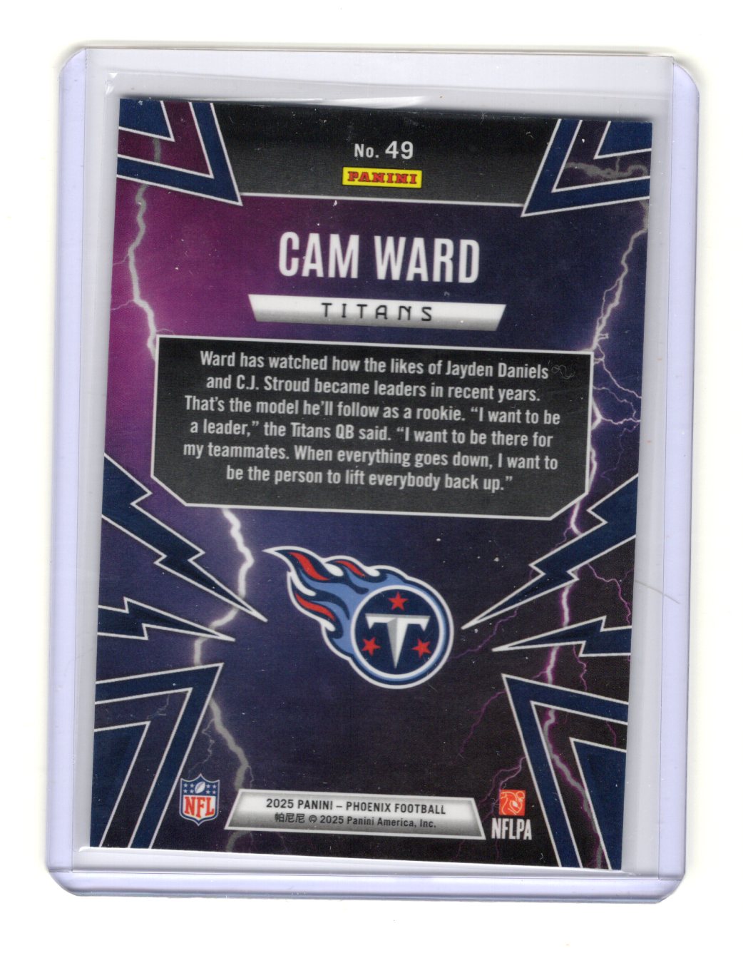 2025 Panini Phoenix Cam Ward Card Thunderbirds Tennessee Titans