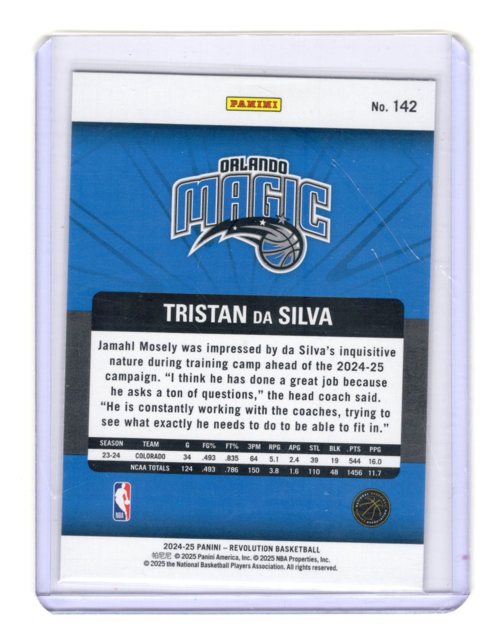 2024-25 Panini Revolution Tristan da Silva Card RC Orlando Magic