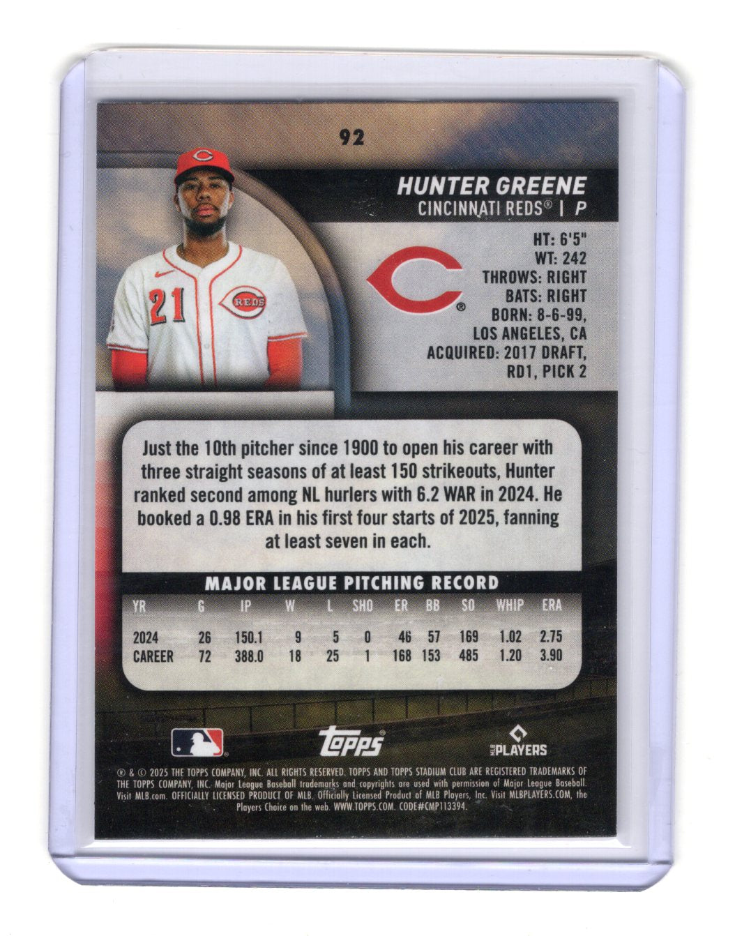 2025 Stadium Club Hunter Greene Card Cincinnati Reds