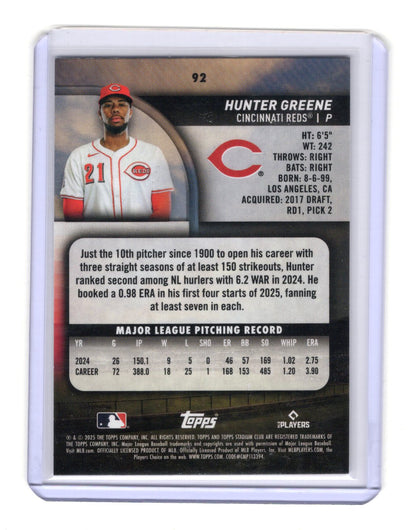 2025 Stadium Club Hunter Greene Card Cincinnati Reds
