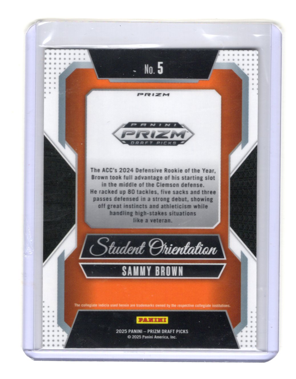 2025 Panini Prizm Draft Picks Sammy Brown Student Orientation Gold Ice