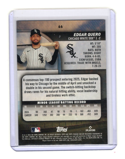 2025 Stadium Club Edgar Quero Card RC Chicago White Sox