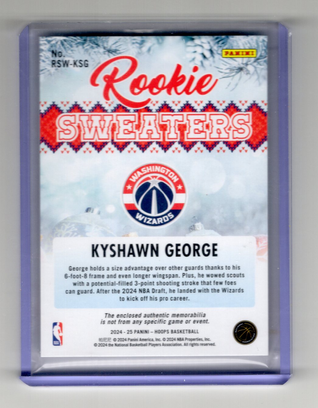 2024-25 Panini NBA Hoops Kyshawn George Rookie Sweaters Relic RC Wizards