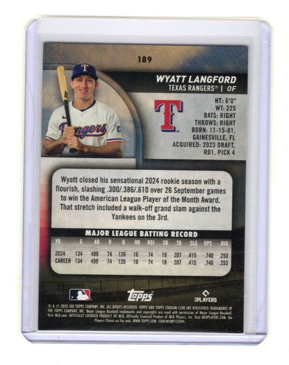 2025 Stadium Club Wyatt Langford Card Texas Rangers