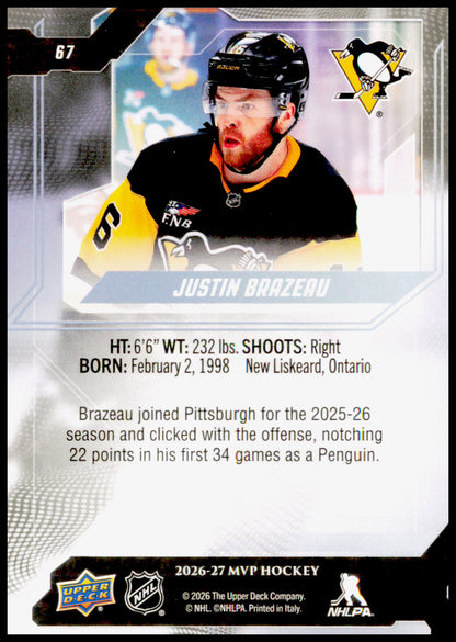 2026-27 Upper Deck MVP Justin Brazeau Card Pittsburgh Penguins