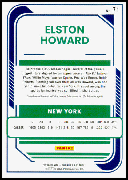 2026 Donruss Elston Howard Card Optic New York Yankees
