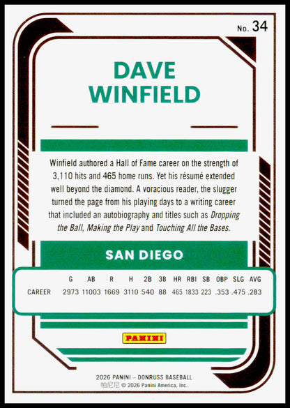 2026 Donruss Dave Winfield Card Rockets San Diego Padres