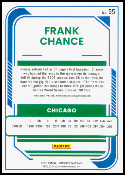 2026 Donruss Frank Chance Card Optic Chicago Cubs