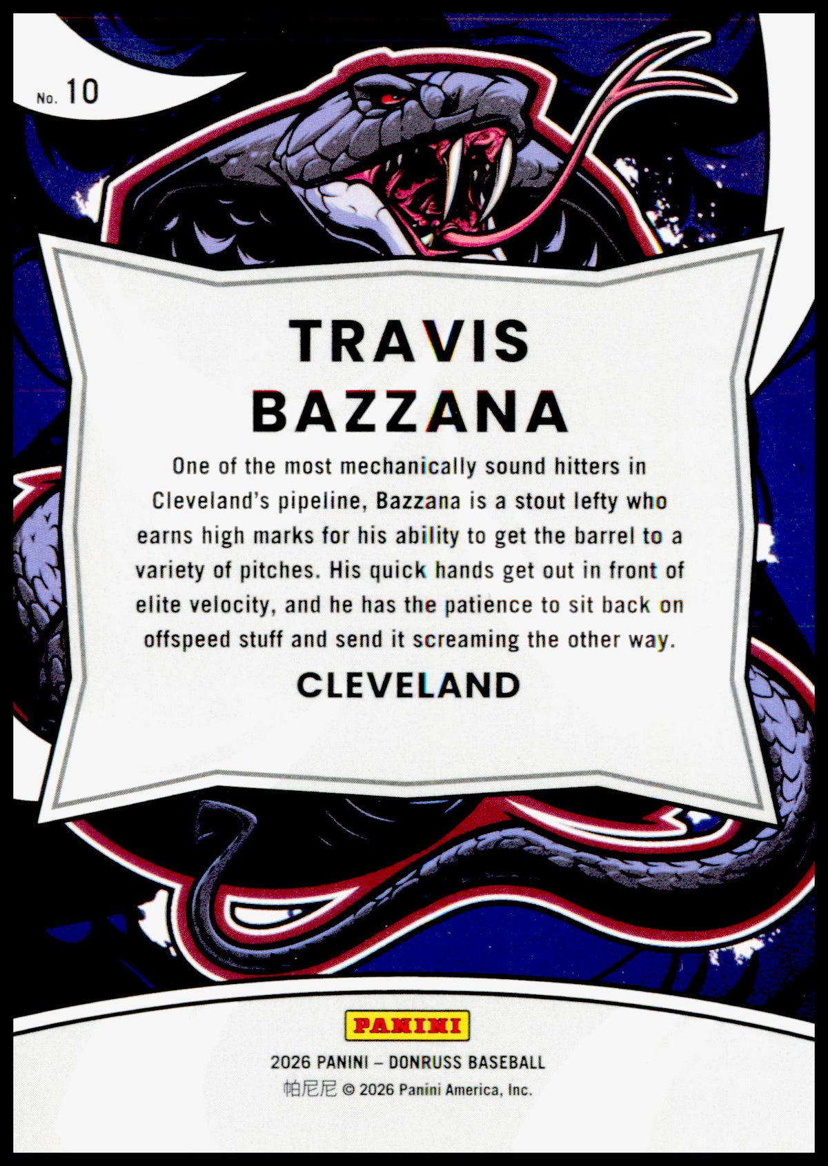 2026 Donruss Travis Bazzana Card Unleashed Cleveland Guardians