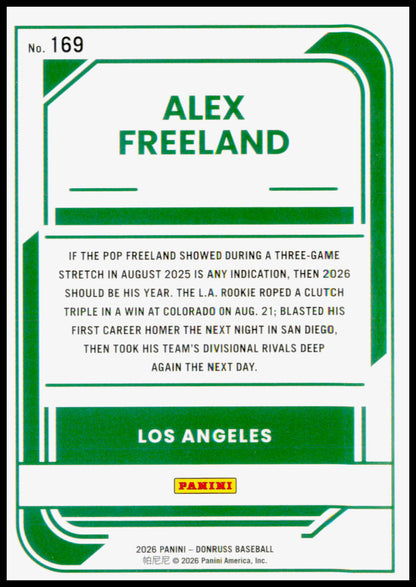 2026 Donruss Alex Freeland Card Optic RC Los Angeles Dodgers