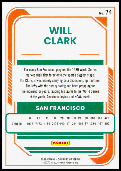 2026 Donruss Will Clark Card Red and Blue San Francisco Giants