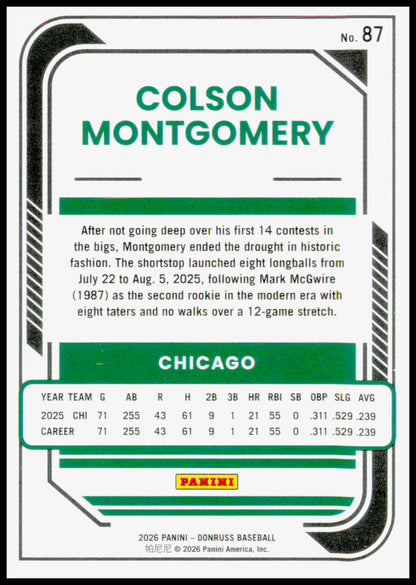 2026 Donruss Colson Montgomery Card Optic RC Chicago White Sox