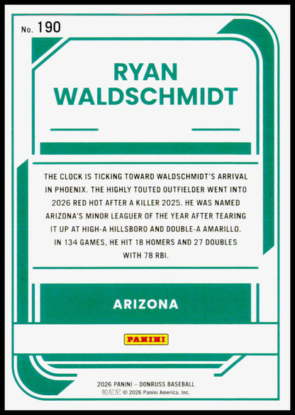 2026 Donruss Ryan Waldschmidt Card Red and Blue Arizona Diamondbacks